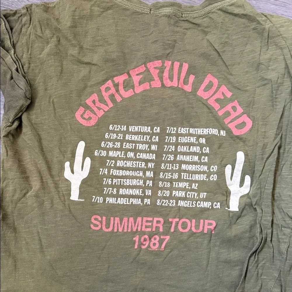 Grateful Dead 1987 T-Shirt in Olive with Pink Logo - Picture 4 of 4